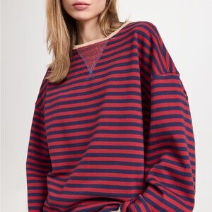Free People Classic Striped Crew Red and Blue Sweater